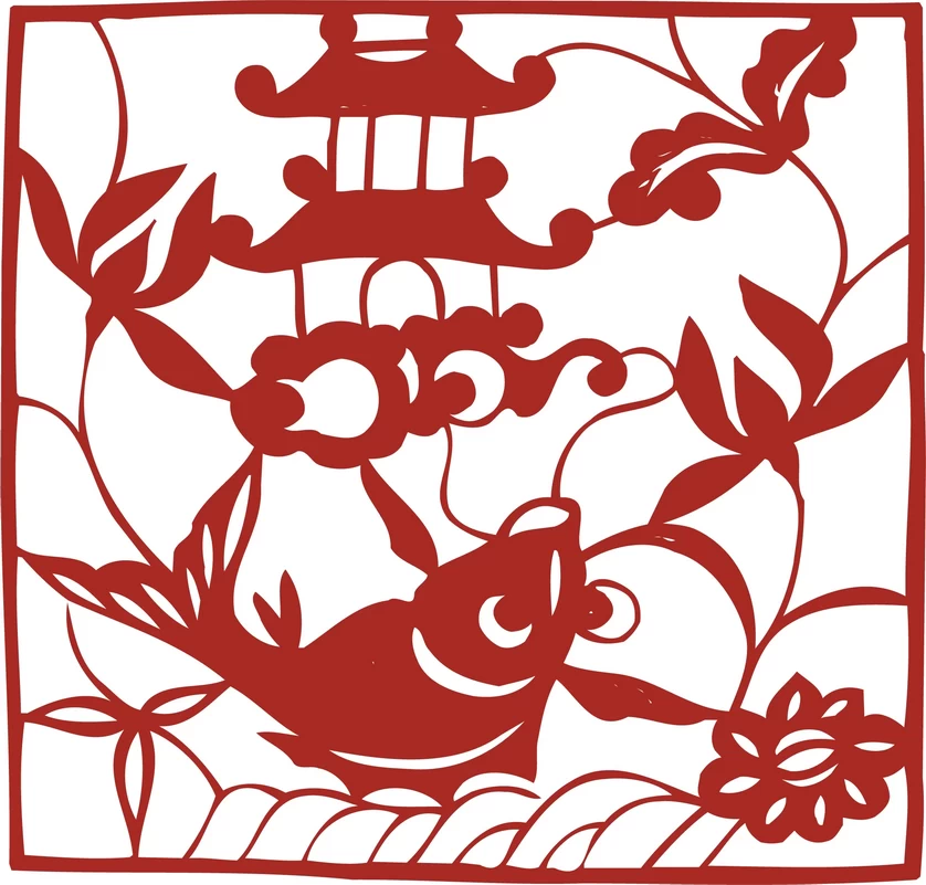 中国风中式传统喜庆民俗人物动物窗花剪纸插画边框AI矢量PNG素材【659】